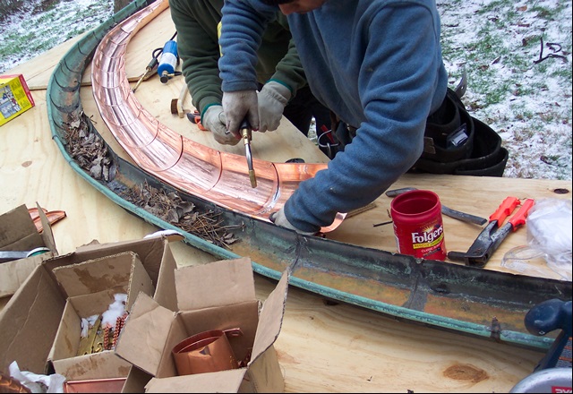 Copper Gutter Being Fabricated